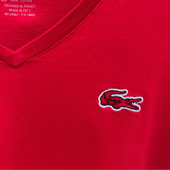Lacoste ~ Men’s Red Classic V Neck Soft Cotton Jersey T-Shirt in size 8 (3XL) - Picture 13 of 13